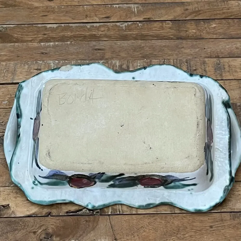 Vintage Italian Hand Painted Art Pottery Casserole Bread Basket Oven Safe